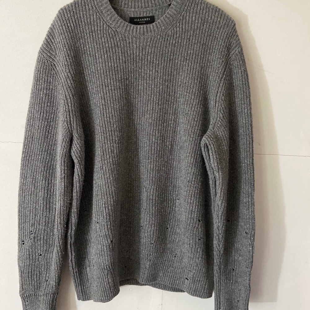 All Saints Men’s XL Gray Ribbed Sweater. Like new!